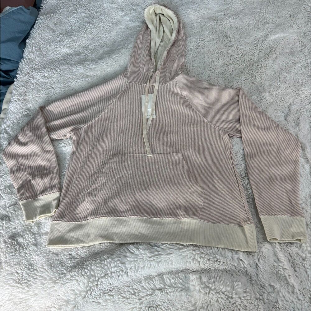 NWT Thread & Supply Striped Hoodie Blush Pink Cream Pullover Sweatshirt L